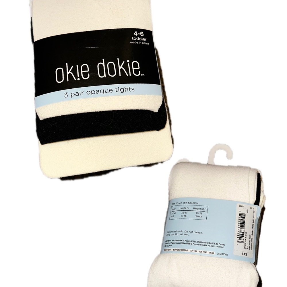 🆕Okie Dokie Girl Toddler Cream and Black Tights